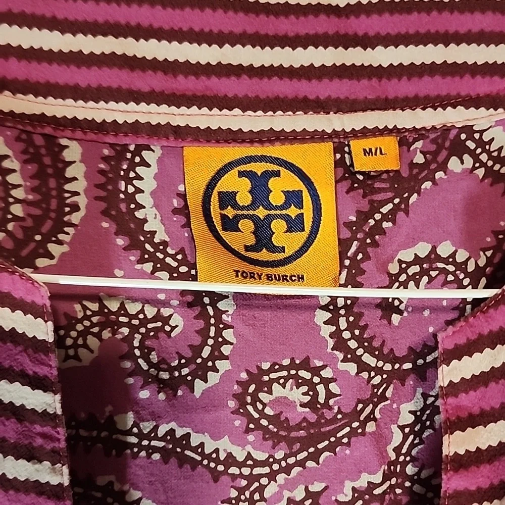 Tory Burch Purple and White Patterned Blouse Or Swim Cover Up